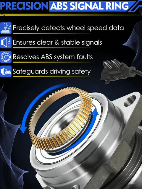 Front And Rear Wheel Hub Bearing Assembly Replacement For GM Cars Like Malibu Impala Equinox Terrain Lacrosse XTS CTS Regal Buick And Cadillac With ABS 5 Lug 2 Piece Set ABS signal ring close-up