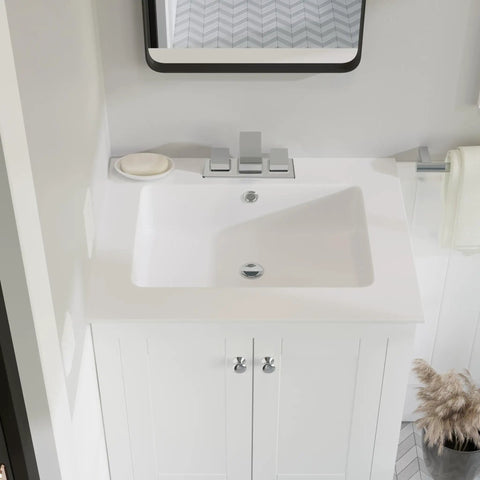 Voltaire Vanity Top Sink With Three Hole Center Set Faucet Mount Drop In Install Glossy White Finish