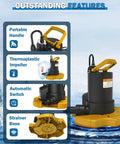 Built Like A Tank One Horsepower Pool Cover And Sump Pump Moving Up To 3500 GPH features portable handle and automatic switch.