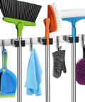 Heavy Duty Wall Mount Broom And Mop Holder With 3 Tier Racks And 4 Hooks 17 Inch Stainless Steel Organizer for garage kitchen laundry