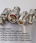 Image of 4 Pack N To BNC Coax Adapters Kit Male To Female And Female To Male For Antennas Radios, made of gold plated copper, nickel, brass.