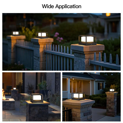 Outdoor Post Lights Hard Wired Modern 9.1 Inch Column Lights illuminating a garden path with 3000K LED lighting at night