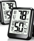 Two Pack Indoor Room Thermometer And Hygrometer With Real Time Temperature Humidity Readings Max Min Record Compact Desk Stand black digital units