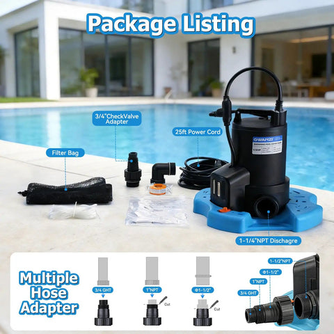Half Horsepower Pool Cover Pump With Automatic On Off 3500 GPH Submersible Water Pump Includes Filter Net by pool