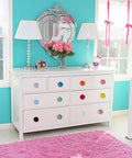 12Pk Straight Up Stunning Premium Ceramic Mushroom Drawer Knobs Retro Colorful Dresser Handles Smooth Finish on white dresser.
