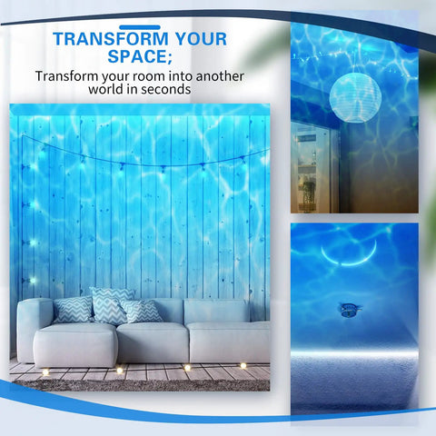 6 Piece Water Effect Projector Lights Set With Ocean Wave LED Night Light Rotating 360 Degree Ceiling Wall Projection in bedroom