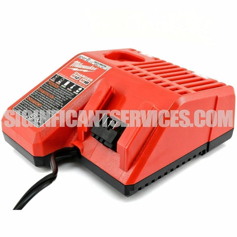 M18 Hackzall Cordless One Handed Reciprocating Saw Kit charger in red with compact design for tight spaces