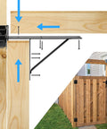 No Sag Heavy Duty Fence Gate Kit For Wooden Gates And Sheds Adjustable 2x4s Steel Corner Braces And Hinges in use on wooden gate