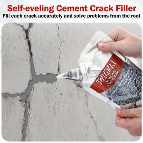 Two Pack Concrete Crack Filler Sealant For Fast Repair being applied to a large crack in a cement wall.