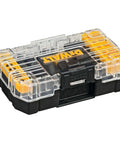 DEWALT 35-piece FlexTorq screwdriver/impact driver bit set in clear plastic carrying case, front view