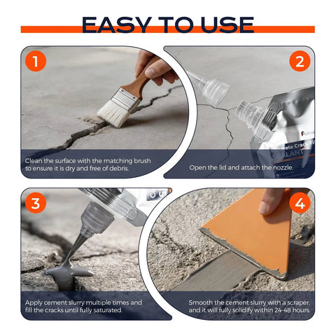 Self Leveling Concrete Crack Filler Two Pack Fast Curing Watersealer used to fill driveway cracks with application steps.