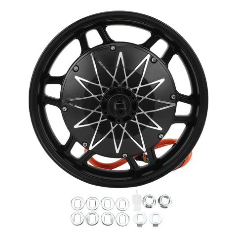 Heavy Duty Aluminum Alloy Wheel Hub Motor 14 Inch For Electric Scooter Motorcycle Conversion Kit 2000W To 5000W top view with accessories.