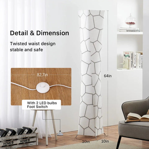 52 Inch Dimmable Floor Lamp With Twin 12W LED Bulbs Delivering 2400 Lumens, marble fabric shade, foot switch, living room setup