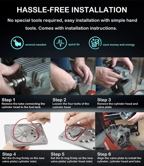 Hassle-free installation of Valve Plate Assembly Kit For Oilless Air Compressors Fits Craftsman Dewalt Porter Cable DeVilbiss Black And Decker Replacement DAC 280 AC0032 889119 Valve Plate