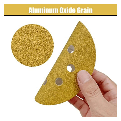 5 inch hook loop sanding disc showcasing aluminum oxide grain for effective surface prep and dust extraction.