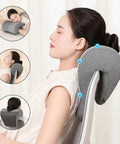 Woman using Headrest Cushion Attachment for Desk Chair Memory Foam Ergonomic Neck Pillow for Napping and Sleep Office Comfort Back