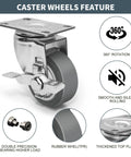 Rock Solid 3 Inch TPR Rubber Caster Wheels Set Of Four Hella Smooth Rolling Heavy Duty Non Marking Casters 1200 Lb Capacity features a swivel wheel with double precision bearing.