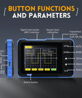 Pocket Automotive Oscilloscope And Multimeter With One Button Auto Calibration DSO152 2.8 Inch TFT display buttons and ports.