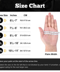 Size chart for Tough As Nails Black Nitrile Work Gloves 6 Mil Heavy Duty Fully Textured Grip with palm measurements.