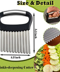 Front view of FANTEXY large crinkle cutter for vegetables with stainless steel wavy blades and black handle, 5.5-inch.