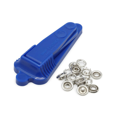 Snap Fastener Kit With Easy Attacher Tool Nickel Finish For Shirts Jackets And Bags Size Fifteen Three Eighths Inch And Size Sixteen Seven Sixteenths Inch Includes Four Sets Of Size Sixteen