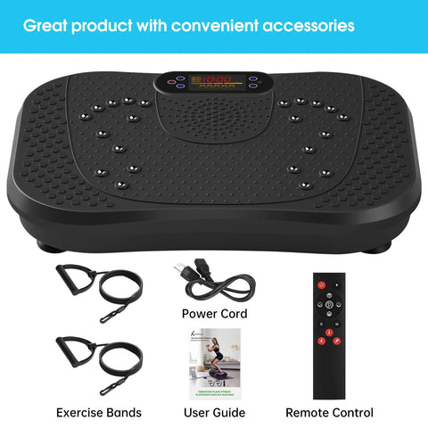 Vibration Plate For Lymphatic Drainage And Full Body Workout With Resistance Bands 450 Lbs Capacity Black with accessories