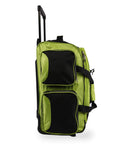 Neon Lime 22 Inch Lightweight Carry On Rolling Duffel Bag with In Line Skate Wheels, padded top handle, side pockets, and telescoping handle