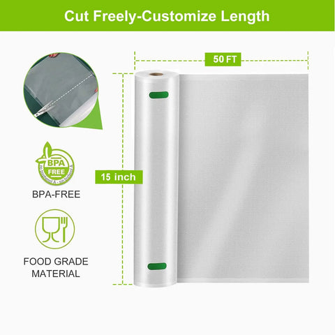 Extra Wide 15 Inch Vacuum Sealer Bags Roll 50 Feet Textured BPA Free Heavy Duty 3.5 Mil