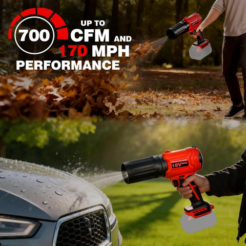 Cordless Leaf Blower For 18V Batteries 720 CFM 180 MPH Handheld Brushless Dust Blower With Light used for clearing leaves and drying cars