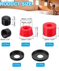 Rad 90A PU Longboard Skateboard Bushings Rebuild Kit With Washers And Pivot Cups Red, showing product size and components.