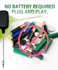 3 In 1 Soil Tester Kit For Moisture Fertility And PH, no battery needed, with crossed out pile of batteries, plug and play text