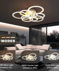 9 Ring Dimmable LED Ceiling Light with 2800K-7000K Lighting Modes Displayed in Living Room