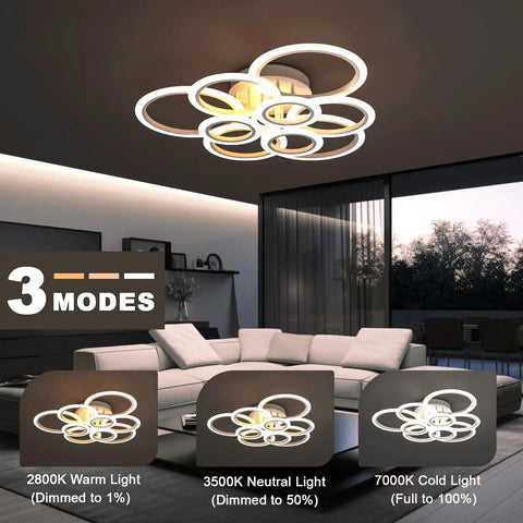 9 Ring Dimmable LED Ceiling Light with 2800K-7000K Lighting Modes Displayed in Living Room