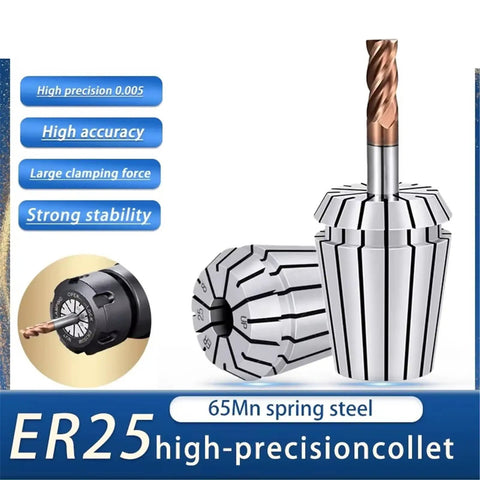High Precision ER25 Collet Chuck For CNC Machines 0.003mm Tolerance Spring Tool Holder with drill bit