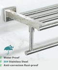 Close-up of the Double Bar 24 Inch Wall Mounted Towel Rack in Brushed Nickel SUS304 Stainless Steel, showing water resistance.