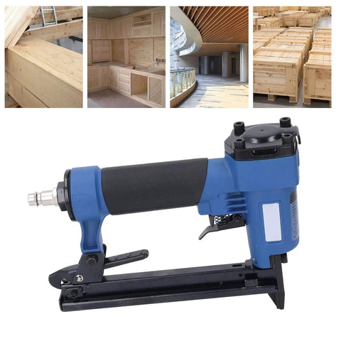 Heavy Duty Pneumatic Brad Nailer With Aluminum Body For Woodworking Furniture Cabinet Refinish And Ceiling Repair, side view with dual material grip.