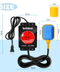 Indoor Outdoor Sump Pump Alarm With 110dB Audible Alert And LED Indicator, 10ft Float Switch For Septic Systems, Ponds, Water Tanks And Basements, High Water Level Protection To Keep Your Crib Dry, size diagram with cords