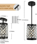 Modern Black Crystal Pendant Lights With 108 Prism Glasses Matte Black Industrial Style 1 Light Hanging Ceiling Lamp dimensions