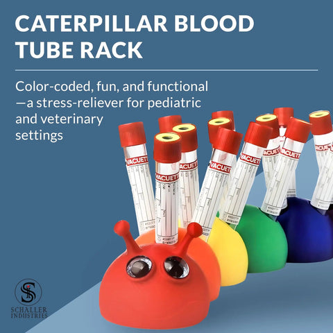 Rainbow Caterpillar Test Tube Rack For 16mm Tubes That Holds 15 Blood Tubes, Fun Rotating Design, Colorful Veterinary Clinic Lab Organizer