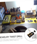 One Set Drill Bit Kit For Woodworking Jewelry Making And PCB Drilling Hand Drill Tools visible on a woodworking workbench