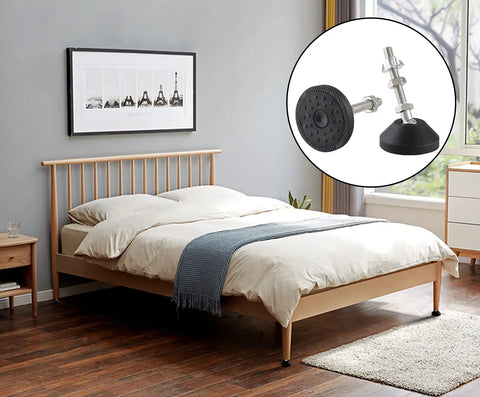 Adjustable Leveling Feet With Swivel Furniture Levelers And Table Leg Glides For Chairs Workbenches Cabinets Shelving Racks 1.9 Inch Base M8 Thread Length 4 Pcs installed on bed legs