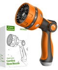 Heavy Duty Garden Hose Nozzle with 10 Pattern Watering Sprays, Thumb Control On Off Valve, Metal Inlet and Durable ABS and TPR Construction