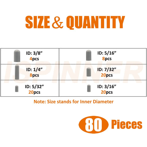 80 Piece Rubber Vacuum Cap Set For Cars And Machinery End Plugs Kit size and quantity chart