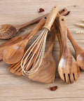 Must Have Go To Kitchen Utensil Set With Holder Natural Teak Wood Tools For Cooking Wooden Spatula Ladle Spoons Slotted Spoon