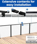 Installation components of Black Stainless Steel Cable Railing Handrail Built Tough 6 Ft 6 In Rectangular Top Rail