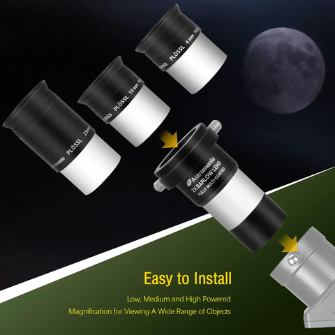 Eyepiece Kit Must Have For 1.25 Inch Telescopes With Plossl Eyepieces 4mm 10mm 25mm And 2X Barlow Lens FMC Fully Coated High Magnification