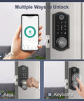 Smart Deadbolt With Bluetooth And Biometric Fingerprint Keypad for fast no keys needed entry, showing app and keypad use