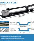 Manual DIN Rail Cutter With Anti Slip Handle And 50cm Ruler For Pro Grade DIY Friendly Precise Cutting Of 35mm Wide Steel Or Aluminum DIN Rails, Double Hole Tool For Slotted Rails, Heavy Duty Build, Black Finish showing size and dimensions