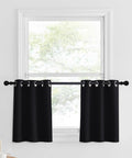 RV Blackout Window Curtains Set Two Panels 29 Inch Wide Cafe Short Kitchen Drapes hung in a white-framed window for light blocking.