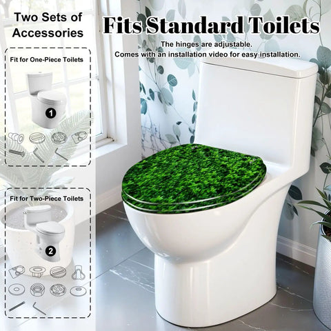 Elongated green moss old concrete wall green moss nature dark Toilet Seat fitting standard toilets with adjustable hinges.